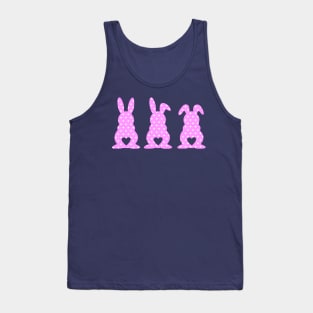 Three Easter Bunnies with Heart Shaped Tails Pink Polkadots Tank Top